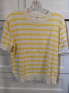 Banana Republic Forever Yellow and White Striped Short Sleeve Knit Sweater